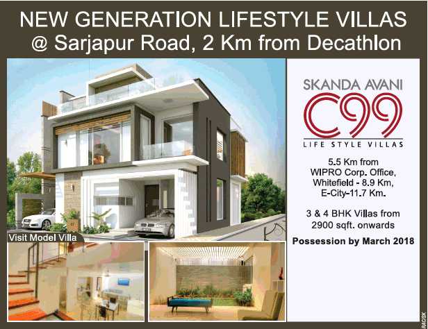 Reside in new generation lifestyle villas at Skanda Avani C 99 in Bangalore